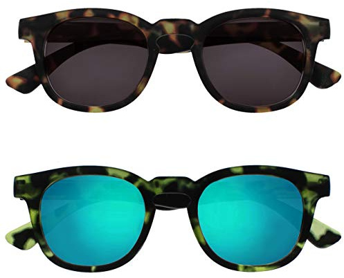 OPULIZE Bay Reading solglasögon 2-pack coola tjocka runda ramar fjädergångjärn repbeständiga tonade linser UV400-skydd matt brun grön herr dam SS97-26 +1,00