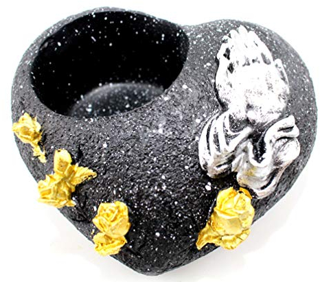 Grabherz mit Betende Hände für Grablicht Grabschmuck Grabdeko Dekoherz Trauerschmuck Dekofigur Herz für Grablicht