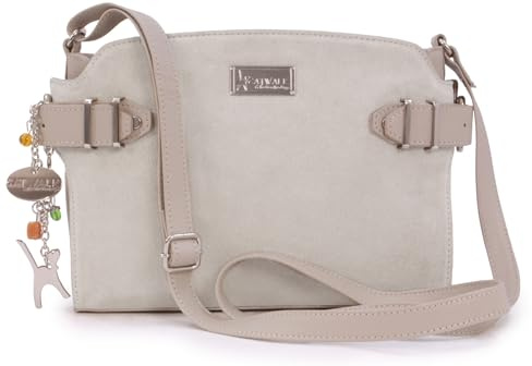 Catwalk Collection Handbags - Damen Umhängetasche - Crossbody Bag Mittelgroß - Leder und Wildleder - Verstellbarer Gurt - Amanda - Beige