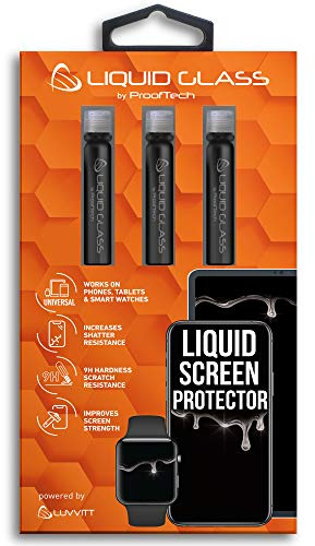 ProofTech Liquid Glass Screen Protector for Up to 12 Devices Universal Fit for All Smartphones Tablets and Watches Scratch and Shatter Resistant Wipe On Nano Protection - 3 Bottles