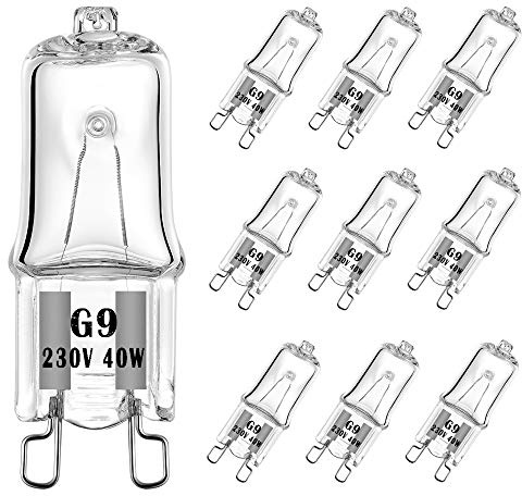 VINBE 40W G9 Halogen Light Bulb Two Prong Looped Pins for Cabinet Lights, Landscape Lights, Desk and Floor Lamps, Wall Sconces, Dimmable, 230V, Warm White(2700k, 10pcs)