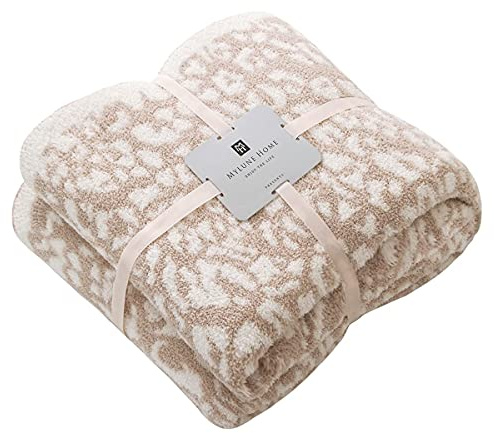 MH MYLUNE HOME Ultra Soft Leopard Throw Blanket (50x60 inches) Microfiber Blankets Plush Warm Reversible Cheetah Blanket Leopard Pattern Throw for Couch Bed Sofa - Khaki, 50x60