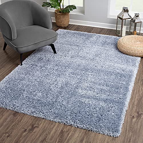 SANAT Porto Shaggy Wohnzimmer Teppich - Hochflor Zottel-Teppiche für Wohnzimmer, Schlafzimmer, Küche, Flure, Kinderzimmer - Leicht Zu Reinigen, Superweich, Modern Teppich Blau 80 x 200 cm