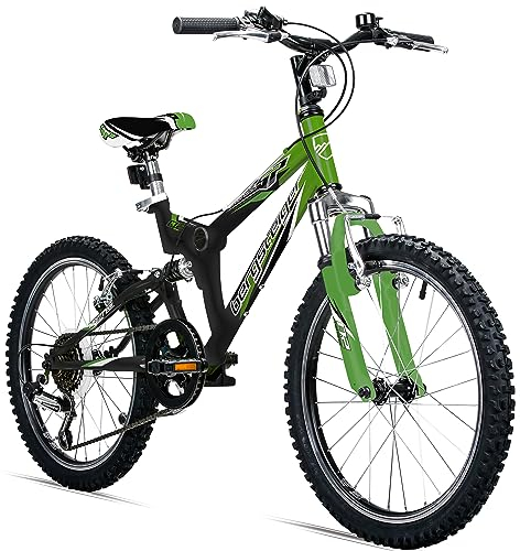 Bergsteiger Montreal 20, 24 Zoll Kinderfahrrad, geeignet für 6,7, 8, 9, 10, 11, 12, 13 Jahre, 18 Gang-Schaltung, Mountainbike mit Vollfederung, Jungen-Fahrrad, Mädchen-Fahrrad