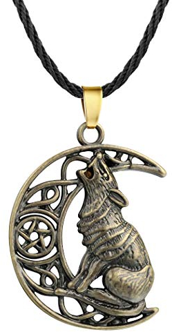 southbankstore Collier ras du cou avec pendentif en forme de tête de loup - Style viking - Avec croissant de lune - Pour homme et femme