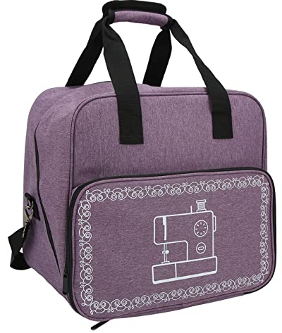 Mallette de Transport pour Machine à Coudre, Sac Universel pour Machine à Coudre Overlock avec Plusieurs Poches Pratiques, Bandoulière et Poignées Solides(Violet)