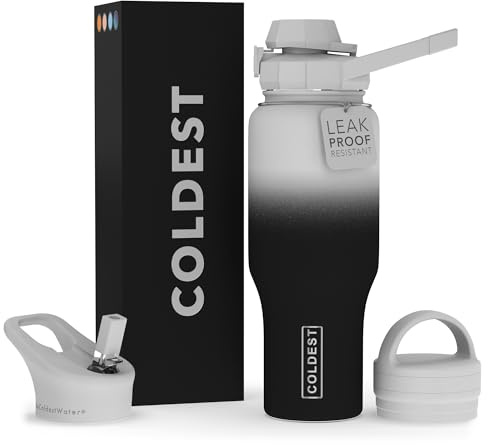 COLDEST Sports Water Bottle - 3 Lids (Chug Lid, Straw Lid, Handle Lid) Tumbler with Handle on Lid Water Bottles Cup Vacuum Insulated Stainless Steel, Fits Cirkul Lid (36 oz, Hyperspace)