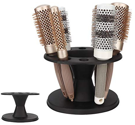 HURRISE Haarbürstenhalter aus Kunststoff – Runder Kammhalter mit Display-Rack für Haarbürsten, Glätteisen & Haartrockner, Wandmontierter Ständer für Styling-Zubehör [Schwarz]