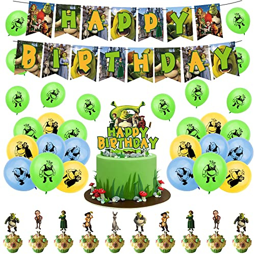 Shrek Party Supplies - Cake Topper, Balloons, Birthday Banner & Decorations