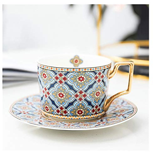 ZJCNHY Tasse de café Marocaine et Soucoupe en céramique Cappuccino après-midi Tasse de thé 250ml Service à Café 601 (Color : Morocco A)