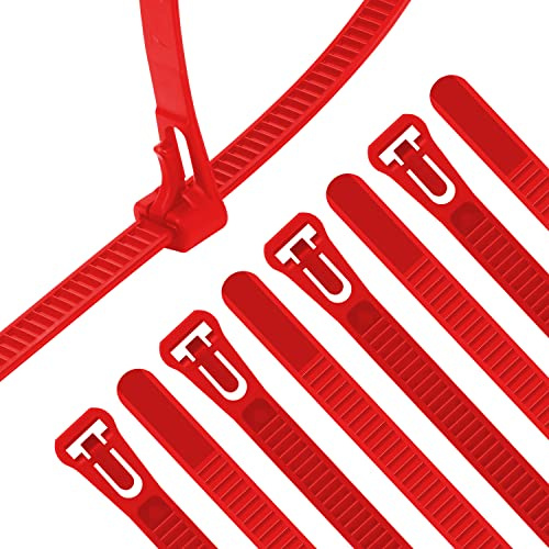 XINGO 100PCS Reusable Cable Ties Red, 300mm x 7.6mm, Releasable Adjustable Wire Cable Ties, Multi-Purpose Use Plastic Tie Wire for Indoor and Outdoor