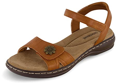 CUSHIONAIRE Bloom Comfortable Dressy Womens Sandals with Arch Support, Adjustable Straps, and Memory Foam Footbed, TAN 9