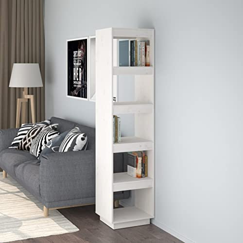 Festnight Bücherregal Würfelregal Raumteiler Regal Stufenregal Bücherschrank Aktenregal Wandregal Raumtrenner Regal Weiß 40x35x167 cm Massivholz Kiefer