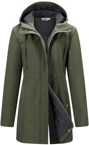 Outdoor Ventures Softshell Jacket Ladies Rain Jacket Functional Lightweight Rain Coat Windbreaker Waterproof Hiking Jacket Breathable Outdoor Jacket with Hood for Spring Fall Winte Olive Green M