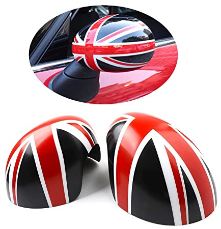 MINI Tapa de carcasa para espejo retrovisor lateral, Juego de tapas de espejo lateral para Mini Cooper One/S/JCW R55 R56 R57 R58 R59 R60 R61 (Union Jack Negro, Serie R Plegado Manual)