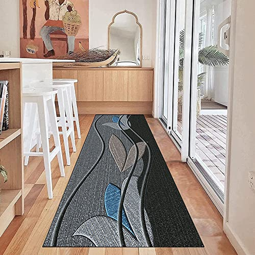 Siunwdiy Teppich Läufer Flur Grau Küchenteppich 3D Muster Küchenläufer Waschbar rutschfest Eingangs Teppich Flur Teppich Läufer Meterware 60/70/80/90/100/120/140 Breit,Gray3,70x350cm