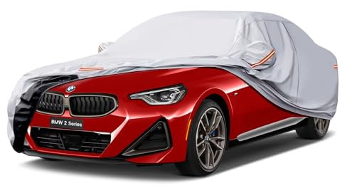 GUNHYI 6 Layers Saloon Car Cover Waterproof Breathable, Heavy Duty Outdoor Car Cover Sun Rain Dust Protection With Zip, Universal Fit For BMW 2 Series, X-type, CLA, Skoda Octavia, Cascada etc. Silver