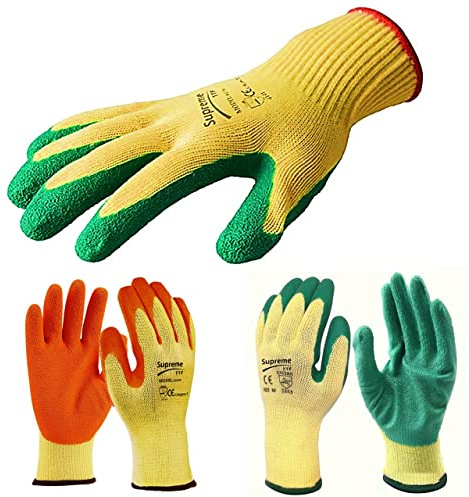 Supreme TTF 120 Pairs Latex Rubber Coated Hand Safety Work Gloves For Builders Construction Gardening Work (Orange, Large [Size 9])