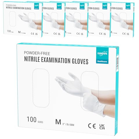EUROPAPA® 500x Einweghandschuhe Nitrilhandschuhe puderfrei Untersuchungshandschuhe EN455 EN374 latexfrei Einmalhandschuhe Handschuhe in Gr. S, M, L & XL verfügbar (Weiß, M)