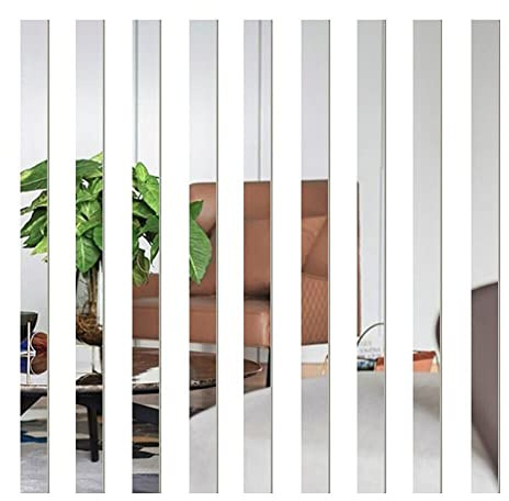Lioaeust Spiegel-Aufkleber, 10 Stück lange Streifen, Acryl, Spiegel-Mosaik, Wandaufkleber, reflektierender Effekt, Wandspiegel-Aufkleber, Wohnzimmer, Schlafzimmer, Sofa, Hintergrund, Wände, Dekoration