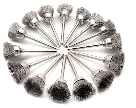 15 Pieces Wire Brush Drill Set Steel Wire Cup Brushes with 0.12 Inch Shank, Universal Rotary Buffing Polishing Cleaning Tools for Removing Rust Paint Corrosion (Cup Brush)