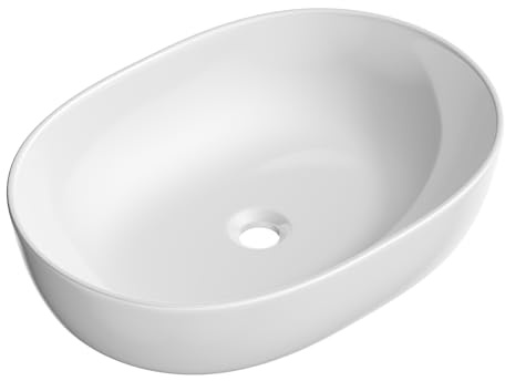 HOROW Waschbecken Oval, Mini Handwaschbecken Keramik Weiß Badezimmer, Aufsatzwaschbecken ohne Hahnloch, Waschschale Klein Gäste WC, 60 x 41 cm