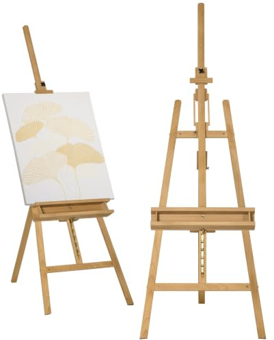 Vinsetto Cavalletto per Pittura Pieghevole Faggio 65x110x180-235 cm | Legno di Faggio, Altezza e Angolazione Regolabile, Color Legno