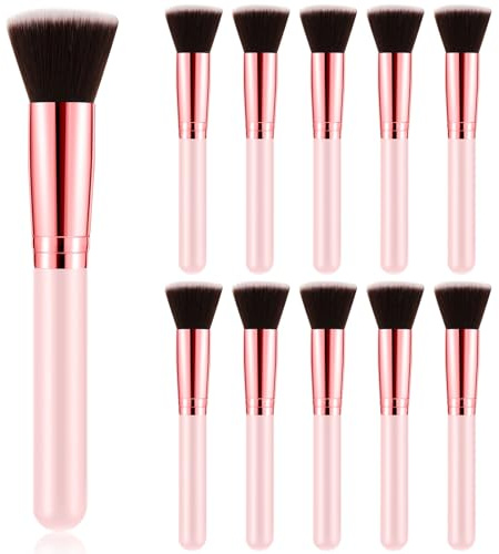 Tanlade 10 Pcs Makeup Brushes Bulk Flat Top Foundation Brush Liquid Cream Powder Foundation Contour Blush Concealer Eye Shadow Blending Liner Make up Kit for Wedding Artist(Pink)