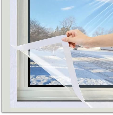 Thermo Cover Fenster-Isolierfolie,Kälteschutzfolie Fenster,Fenster Isolierung Film,Isolierte Fensterfolie,Transparente Thermofolie,für Zuhause,Küche,mit Magic-Aufklebern (95x120cm/37x47)
