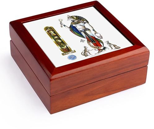 3dRose Bast Egyptian Cat Goddess Pagan Art on white background Jewelry Box 7 x 7 inch with 4 inch tile
