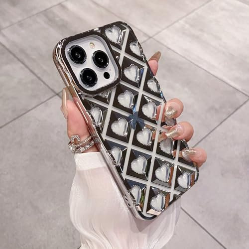NICRX Cute Love Heart Glitter Case for iPhone 12 11 14 13 Pro Max Gradient Plating Cartoon Soft Bling Cover,Silver AX,for iPhone 13 Pro