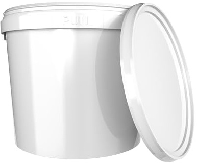 1x Eimer Mit Deckel 5L Weiß Rund | Kunststoff Lebensmittelecht, Luftdicht und Stabil | Mit Griff und Deckel für Lebensmittel Chemie Waschpulver Klebstoffe Geeignet