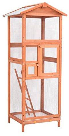 BAZZI Voliere Vogelkäfig für Außen, Vogelhaus, 68x62x166 cm, Großer Vogelkäfig für Wellensittiche, Anthrazitfarbene Außenvoliere, Papageienkäfig für Innen und Außen, Aus Fichten Massivholz