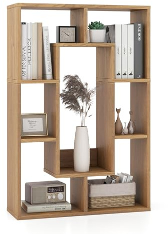 COSTWAY Bücherregal mit 7 Fächern, Standregal, Raumteiler Regal, Würfelregal mit Kippschutz, Aufbewahrungsregal für Wohnzimmer, Arbeitszimmer, Büro, 60 x 20 x 90 cm (Natur)