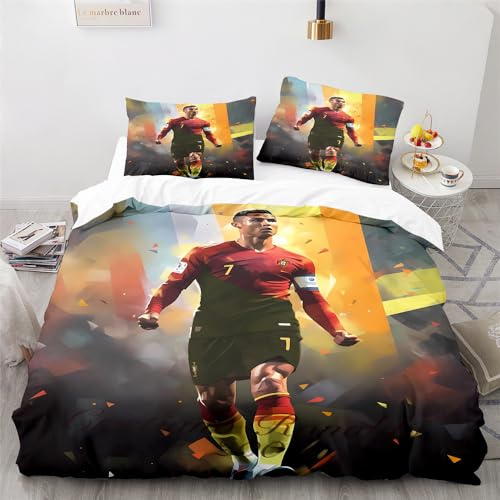 ADTEMP Football Star Bedding Sets, Cute Cartoon Printed Duvet Cover Soft Bedroom Bed Decor Gifts for Boys Girls Teens Kids Children 3 Piece with 1 Duvet Cover and 2 Pillowcase Twin Size