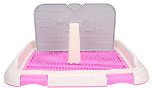 Hundetöpfchen-Tablett, Indoor-Hundetöpfchen-Trainingspad-Halter mit Simulierter Wand, Haustier-Hundetoiletten-Hundetöpfchen-Pad-Bodenschutz für Kleine und Mittelgroße Hunde (PINK)
