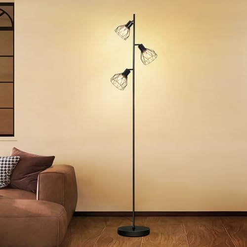 Dehobo Industrial Stehlampe Wohnzimmer Stehlampe Vintage Retro Wohnzimmerlampe Moderne LED E27 Fußsteuerung Leselicht Schwarze Einstellbare Stehleselampe für Schlafzimmer Esszimmer Ecke Ohne Glühbirne