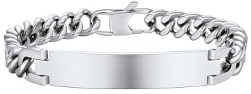 PROSTEEL Pulsera Esclava Hombre Pulseras de Acero Inoxidable Cadena Cubana con Placa 23cm Largo ID Brazalete Pulsera para Hijos Padres Amigos Parejas