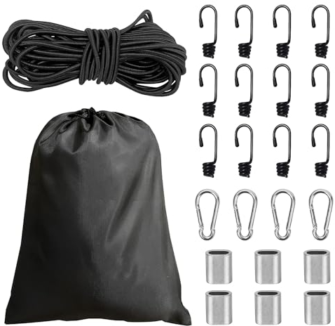 Hooked Tension Cord DIY Zubehör, Spanngummi mit Haken,Mit Kordelzugbeutel，Gummiseil 6mm 10m Schwarz,Gepäckspanner für Auto & Fahrrad Elastisches Expander Seil Gummischnur Planenspanner (8mm/10m)