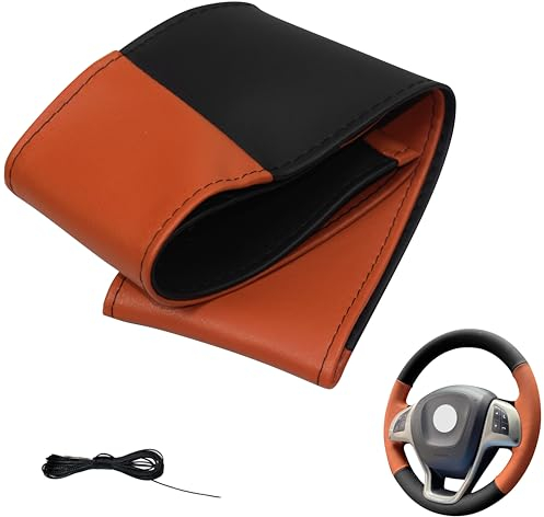 Lenkradbezug 4 Teilig Auto Lenkradhülle zum schnüren Nähen M5 Schwarz Orange Universalgrösse 37-39 cm