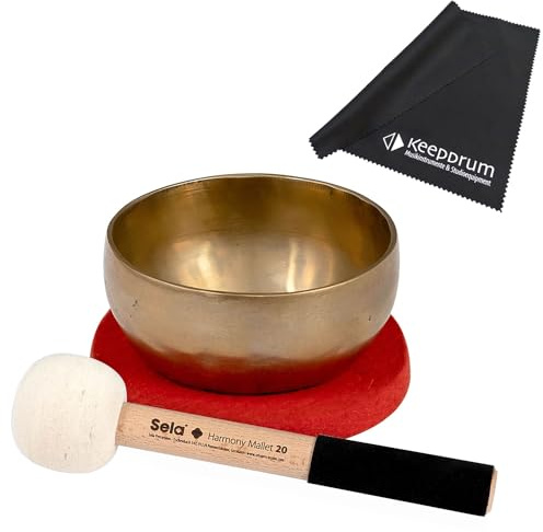Sela SE 260 Harmony Singing Bowl Klangschale 12 cm inkl. Schlägel, Baumwolltasche, Filzring + keepdrum Mikrofasertuch