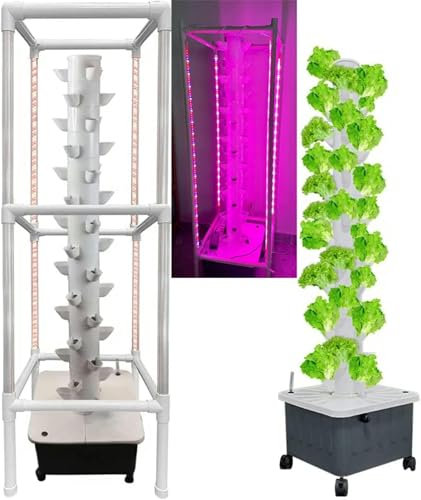 AFLEPCBRQ 45 Hole Column Soilless Cultivation Hydroponics Tower, Hydroponics Growing System with Plant Light and Light Stand, for Home School Planting