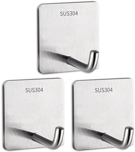 HBERCAI 3 Stück klebehaken Edelstahl,Handtuchhaken,Handtuchhalter Ohne Bohren,Haken,Wasserfeste Wandhaken Selbstklebend,Badaccessoires,Bathroom Accessories,Towel Holder,Badezimmer Handtuchhalter