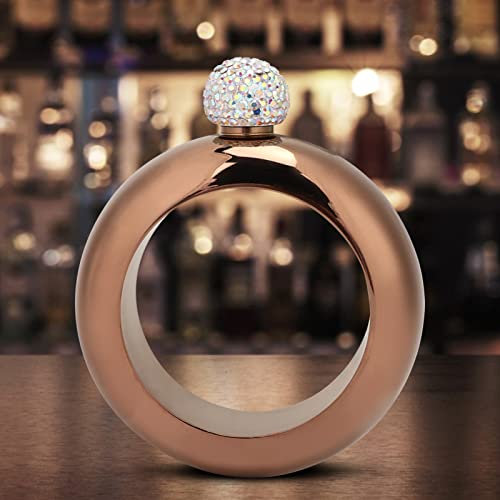 Braccialetto fiaschetta in acciaio inox, brocca per vino e alcool, da polso da 100 ml, con imbuto, per danza, feste di compleanno, club, bar, forma rotonda con coperchio, portatile, da donna (bronzo