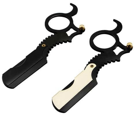 Uomini Anelli Rasoio mano libera - Rasoio lama dritta con anelli in acciaio inossidabile,Rasoio da barbiere durevole compatibile con rasoio dritto per barbiere, nero bianco