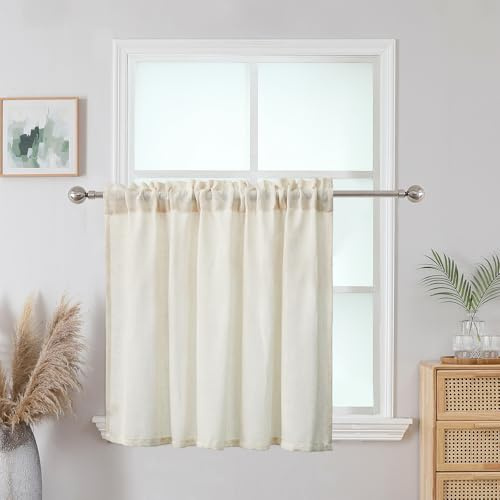 CUCRAF Natur Leinen Scheibengardine Bistrogardine Küchengardinen Natur Halb Transparent Stores Gardine Fenster Leinenvorhang Gardinenschal