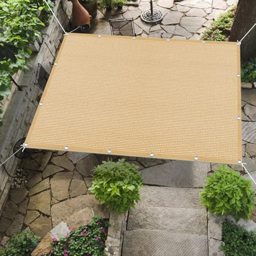 Voile D’Ombrage Rectangulaire 260 x 300 cm, Anti 98% UV Contre Le Vent Anti-Déchirure, Toile D Ombrage Rectangulaire, Filet Dombrage Rectangle, pour Pergola, Extérieur, Jaune Sable