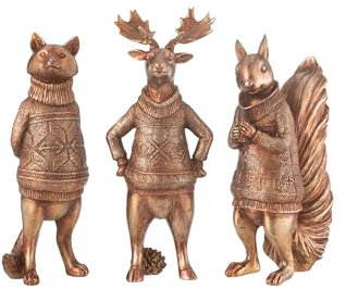 J-Line Fuchs, Eichhörnchen und Hirsch Figuren aus Polyresin, Kupferfarben, 31,5 cm hoch, 3er Set