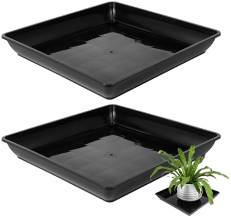 Toddmomy 2Pcs Square Plant Trays in Black Durable Plastic Planter Saucers for Indoor/Outdoor Flower Pot Water Drainage