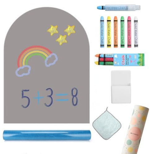 Mithreel Pizarra Magnética Infantil – Pizarra Niños, Adhesiva, Forma Arco y de Color con Tizas – Pizarra Magnetica Adhesiva – Ideal Regalos para Niñas y Niños (GRIS 100X80)